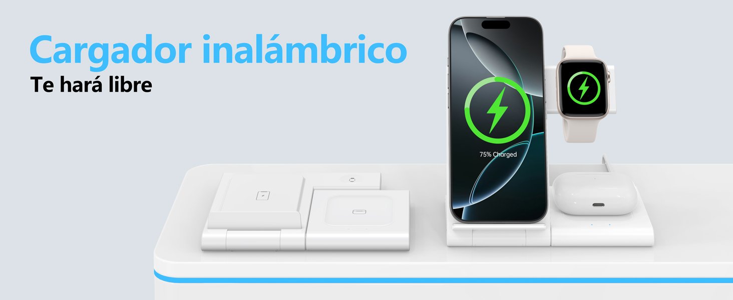 Cargador Inalámbrico 3 en 1, Wireless Charger Rápido Soporte De Carga Inalámbrico - Imagen 2