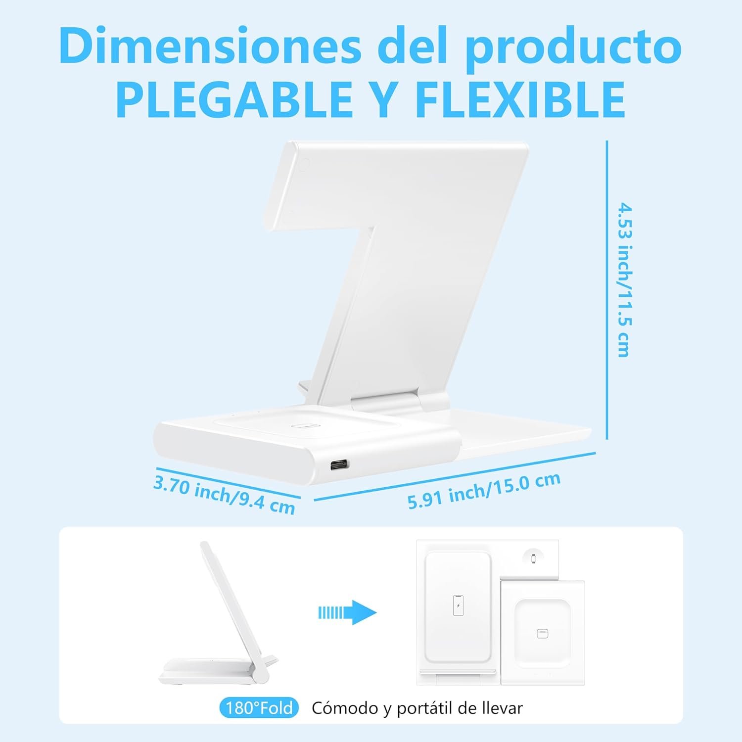 Cargador Inalámbrico 3 en 1, Wireless Charger Rápido Soporte De Carga Inalámbrico - Imagen 8