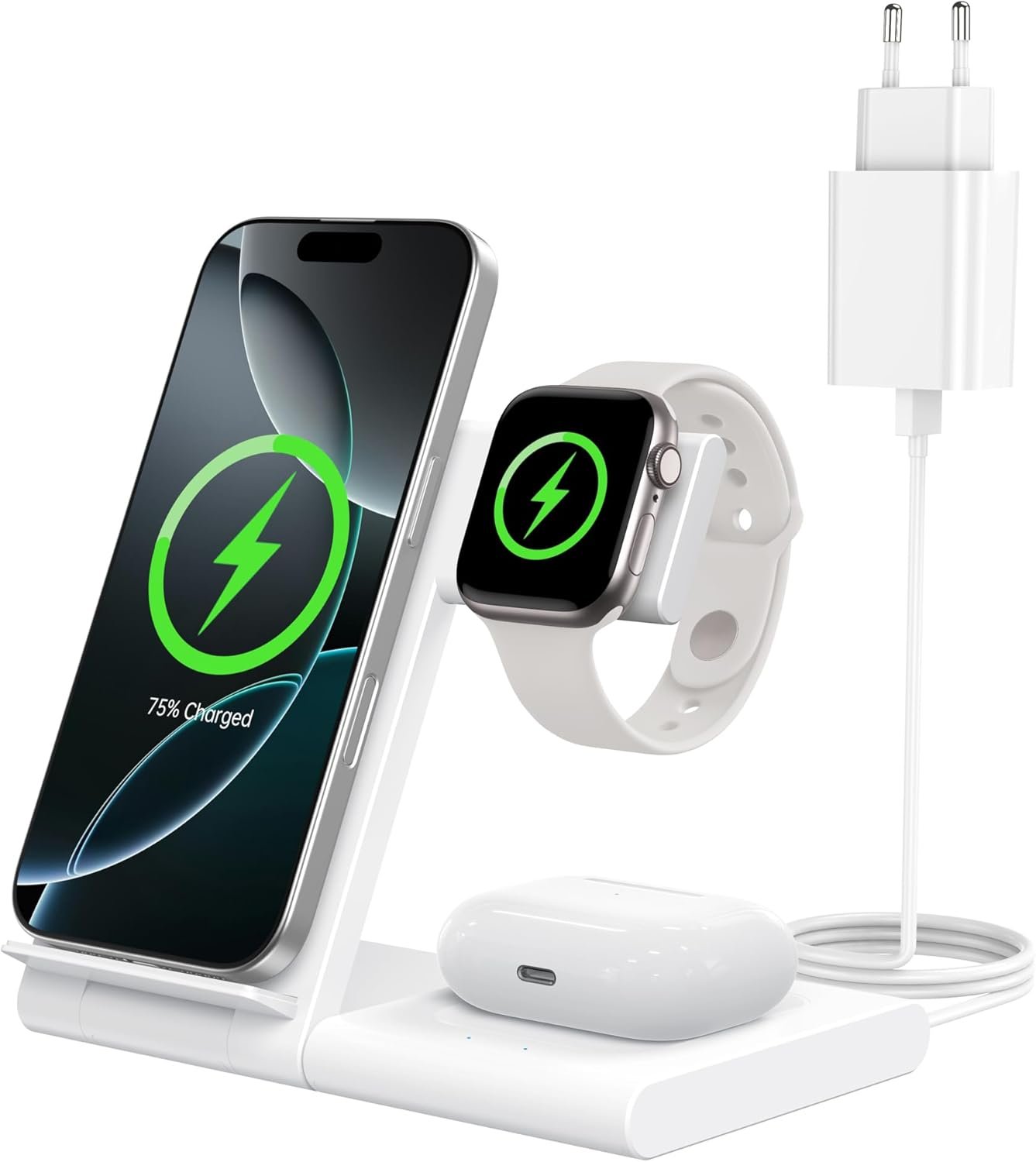 Cargador Inalámbrico 3 en 1, Wireless Charger Rápido Soporte De Carga Inalámbrico